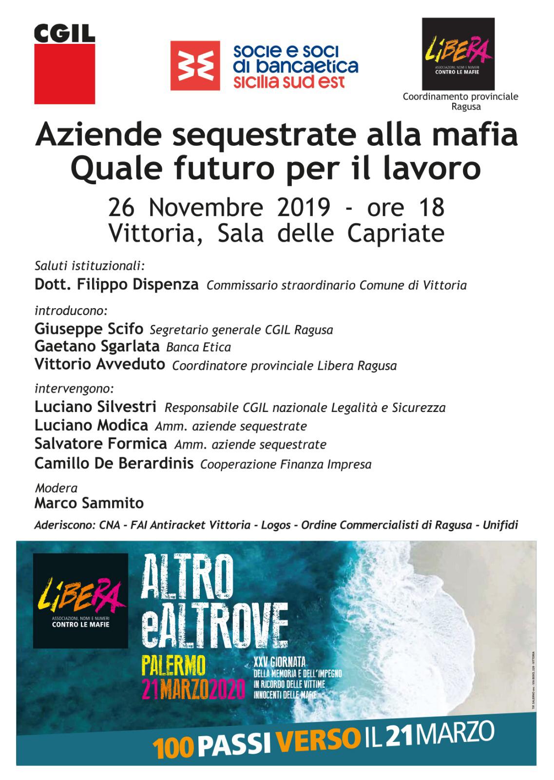 26 Novembre – Convegno: Aziende sequestrate alla mafia. Quale futuro per il lavoro.