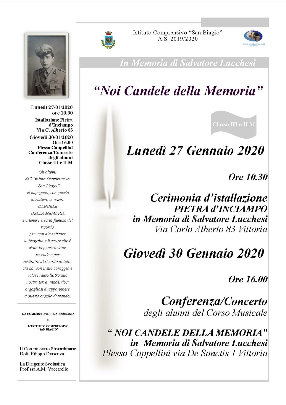 30 Gennaio – Noi candele della memoria – Conferenza-Concerto