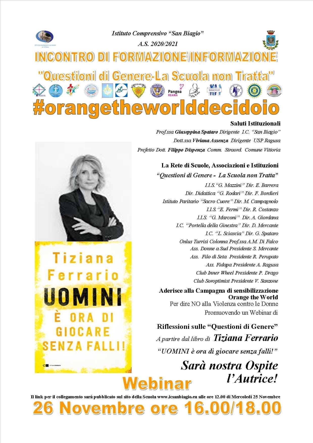 26 Novembre – Questioni di genere – la scuola non tratta – Webinar – Ospite la giornalista Tiziana Ferrario