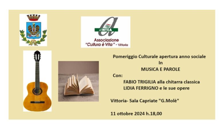 11 Ottobre: Pomeriggio culturale in musica  e parole