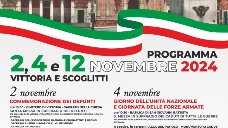 Celebrazioni del 2, 4 e 12 Novembre. Il programma a Vittoria e a Scoglitti